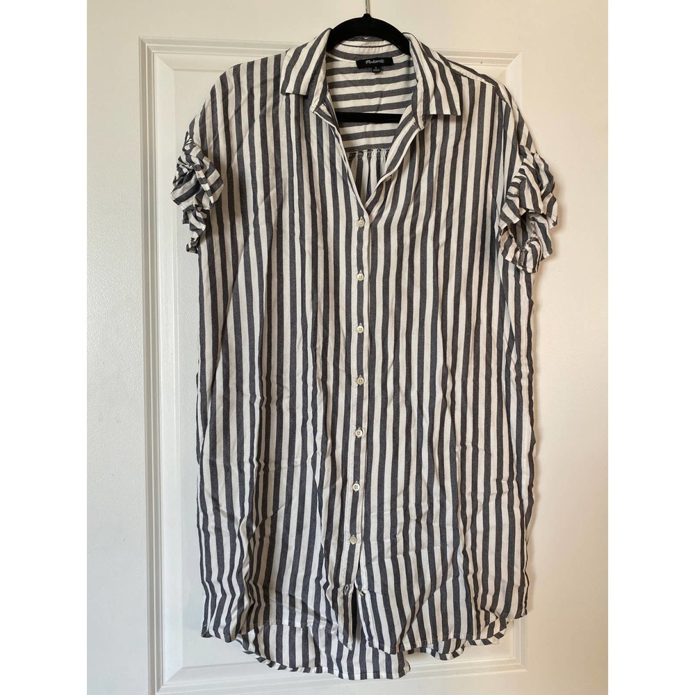 Madewell Women's Small Striped Courier Ruffle-Sleeve Shirtdress